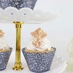 25 - Pack Paper Cupcake Wrappers Lace Laser Cut Design Navy Blue - Muffin Baking Cup Trays for Events - Bell Racket Store