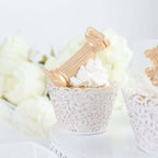 25 - Pack Paper Cupcake Wrappers Lace Laser Cut Design White - Muffin Baking Cup Trays for Events - Bell Racket Store
