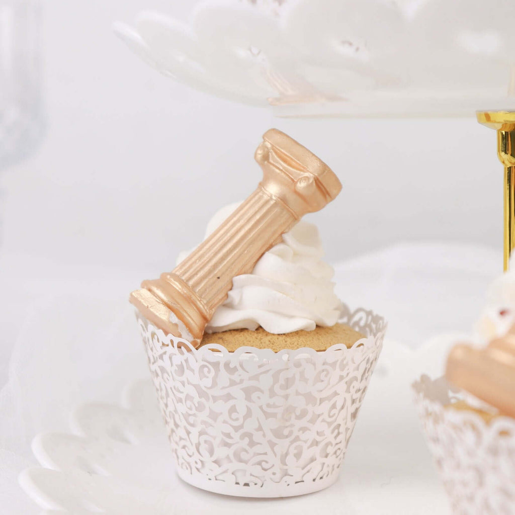 25 - Pack Paper Cupcake Wrappers Lace Laser Cut Design White - Muffin Baking Cup Trays for Events - Bell Racket Store