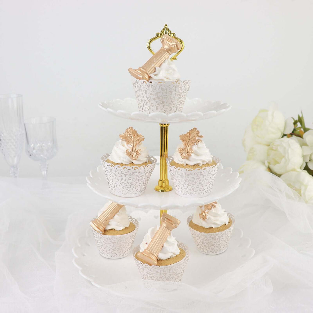 25 - Pack Paper Cupcake Wrappers Lace Laser Cut Design White - Muffin Baking Cup Trays for Events - Bell Racket Store