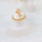 25 - Pack Paper Cupcake Wrappers Lace Laser Cut Design White - Muffin Baking Cup Trays for Events - Bell Racket Store