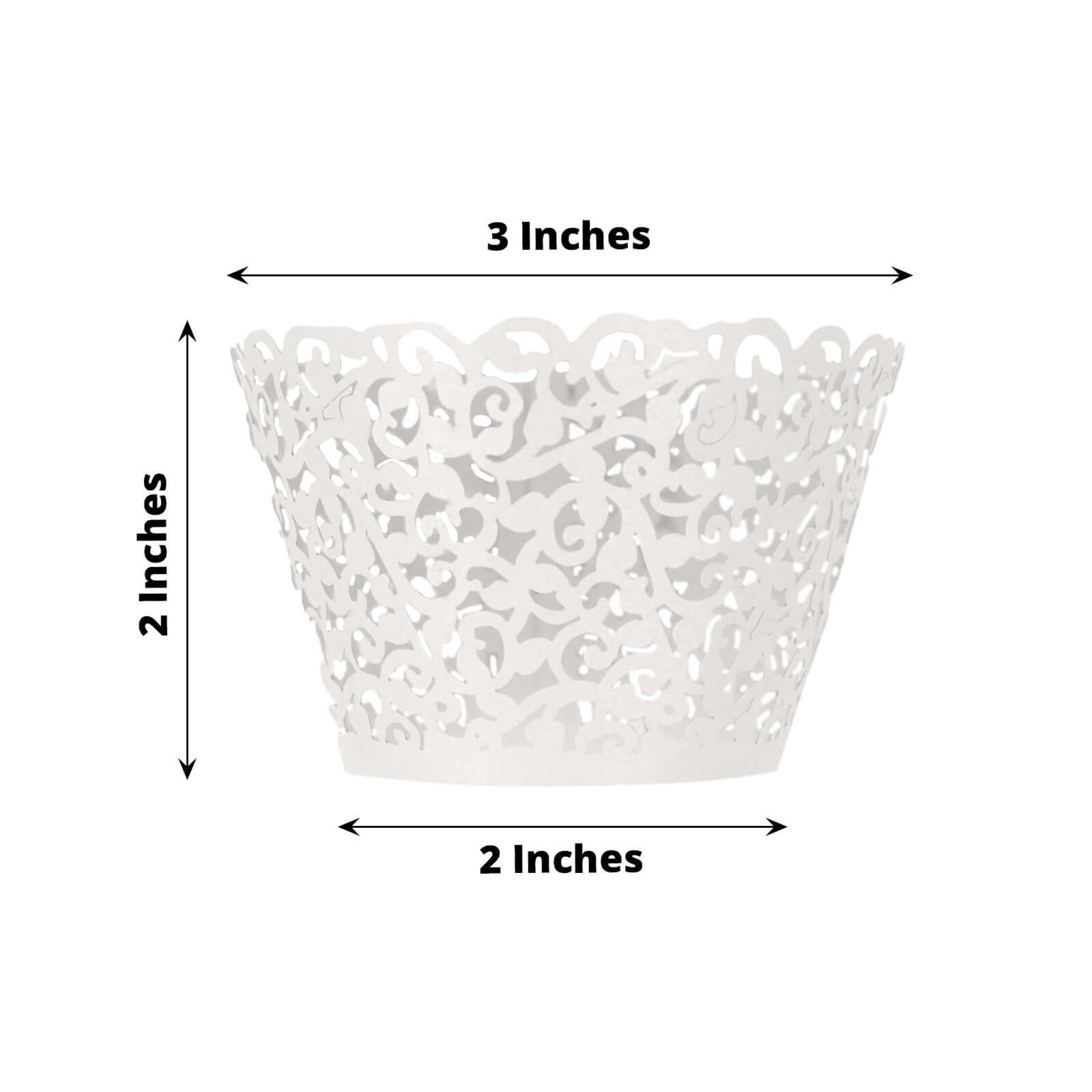 25 - Pack Paper Cupcake Wrappers Lace Laser Cut Design White - Muffin Baking Cup Trays for Events - Bell Racket Store