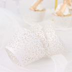 25 - Pack Paper Cupcake Wrappers Lace Laser Cut Design White - Muffin Baking Cup Trays for Events - Bell Racket Store