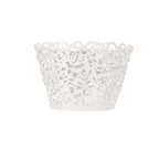 25 - Pack Paper Cupcake Wrappers Lace Laser Cut Design White - Muffin Baking Cup Trays for Events - Bell Racket Store