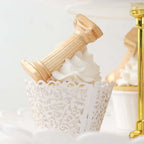 25 - Pack Paper Cupcake Wrappers Lace Laser Cut Design White - Muffin Baking Cup Trays for Events - Bell Racket Store