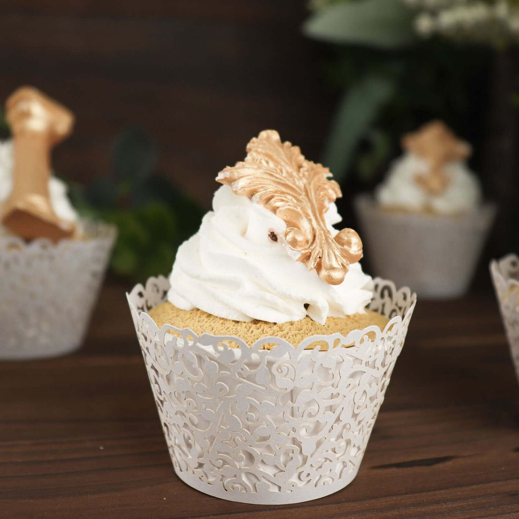 25 - Pack Paper Cupcake Wrappers Lace Laser Cut Design White - Muffin Baking Cup Trays for Events - Bell Racket Store