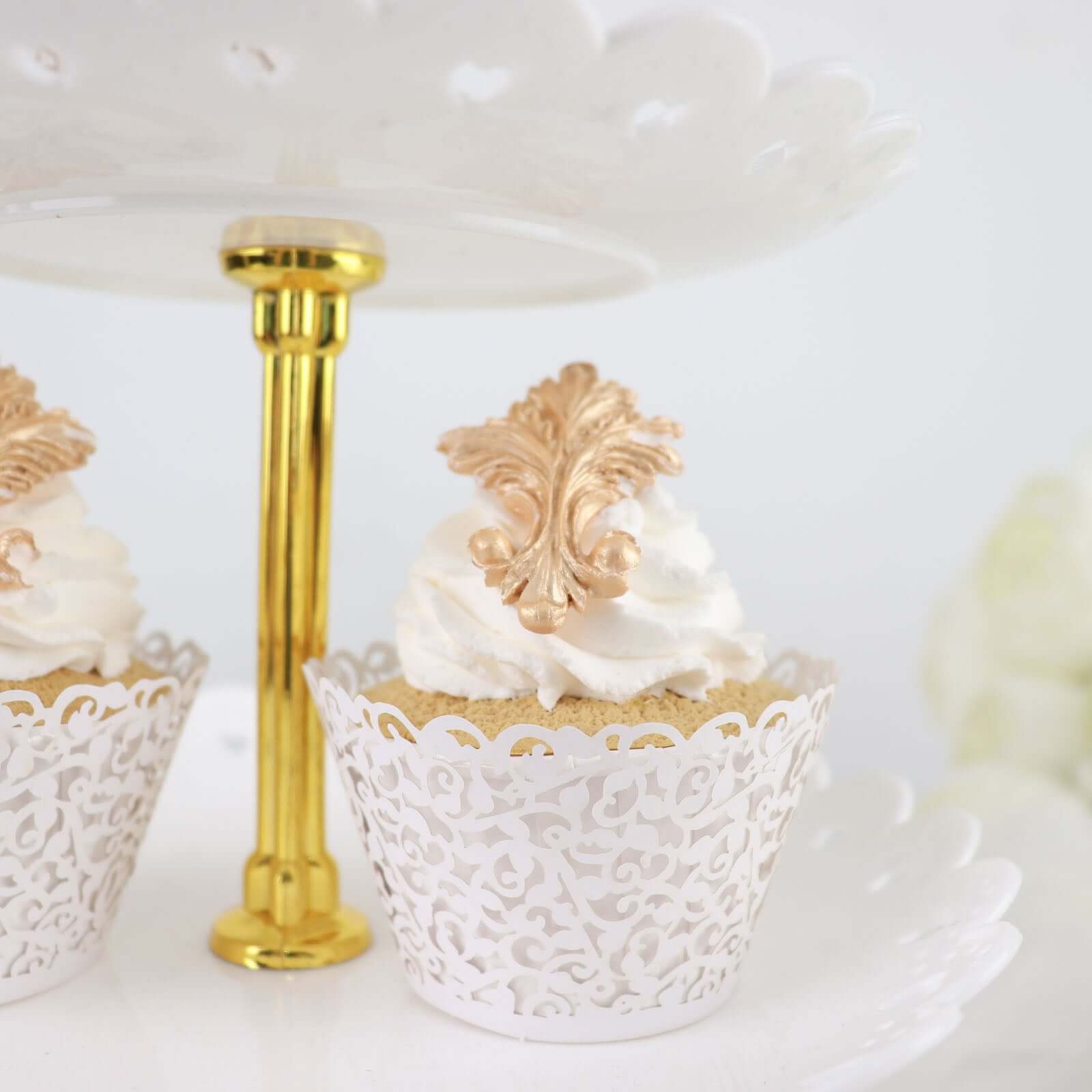 25 - Pack Paper Cupcake Wrappers Lace Laser Cut Design White - Muffin Baking Cup Trays for Events - Bell Racket Store