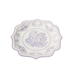 25 - Pack Paper Dessert Plates in White with Lavender Lilac Damask Floral Print & Scallop Rim - Stylish Disposable 300GSM Floral Salad Appetizer Plates 8" - Bell Racket Store