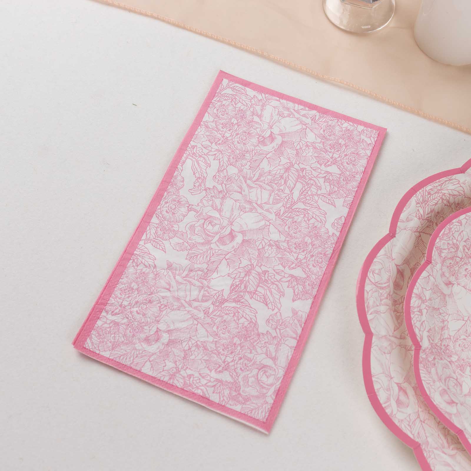 25 - Pack Paper Dinner Napkins Pink with French Toile Pattern 2 Ply - Stylish Disposable Napkins for Events - Bell Racket Store