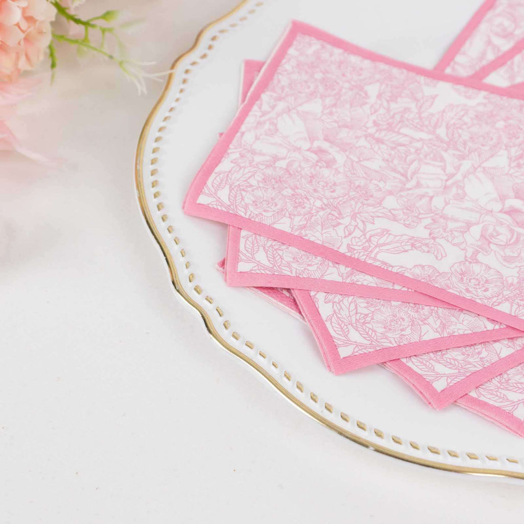 25 - Pack Paper Dinner Napkins Pink with French Toile Pattern 2 Ply - Stylish Disposable Napkins for Events - Bell Racket Store