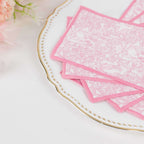 25 - Pack Paper Dinner Napkins Pink with French Toile Pattern 2 Ply - Stylish Disposable Napkins for Events - Bell Racket Store