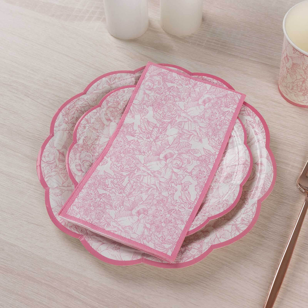25 - Pack Paper Dinner Napkins Pink with French Toile Pattern 2 Ply - Stylish Disposable Napkins for Events - Bell Racket Store