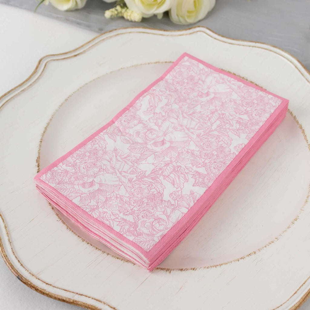 25 - Pack Paper Dinner Napkins Pink with French Toile Pattern 2 Ply - Stylish Disposable Napkins for Events - Bell Racket Store