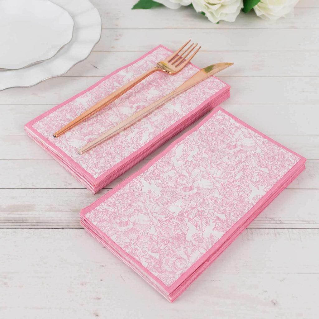 25 - Pack Paper Dinner Napkins Pink with French Toile Pattern 2 Ply - Stylish Disposable Napkins for Events - Bell Racket Store