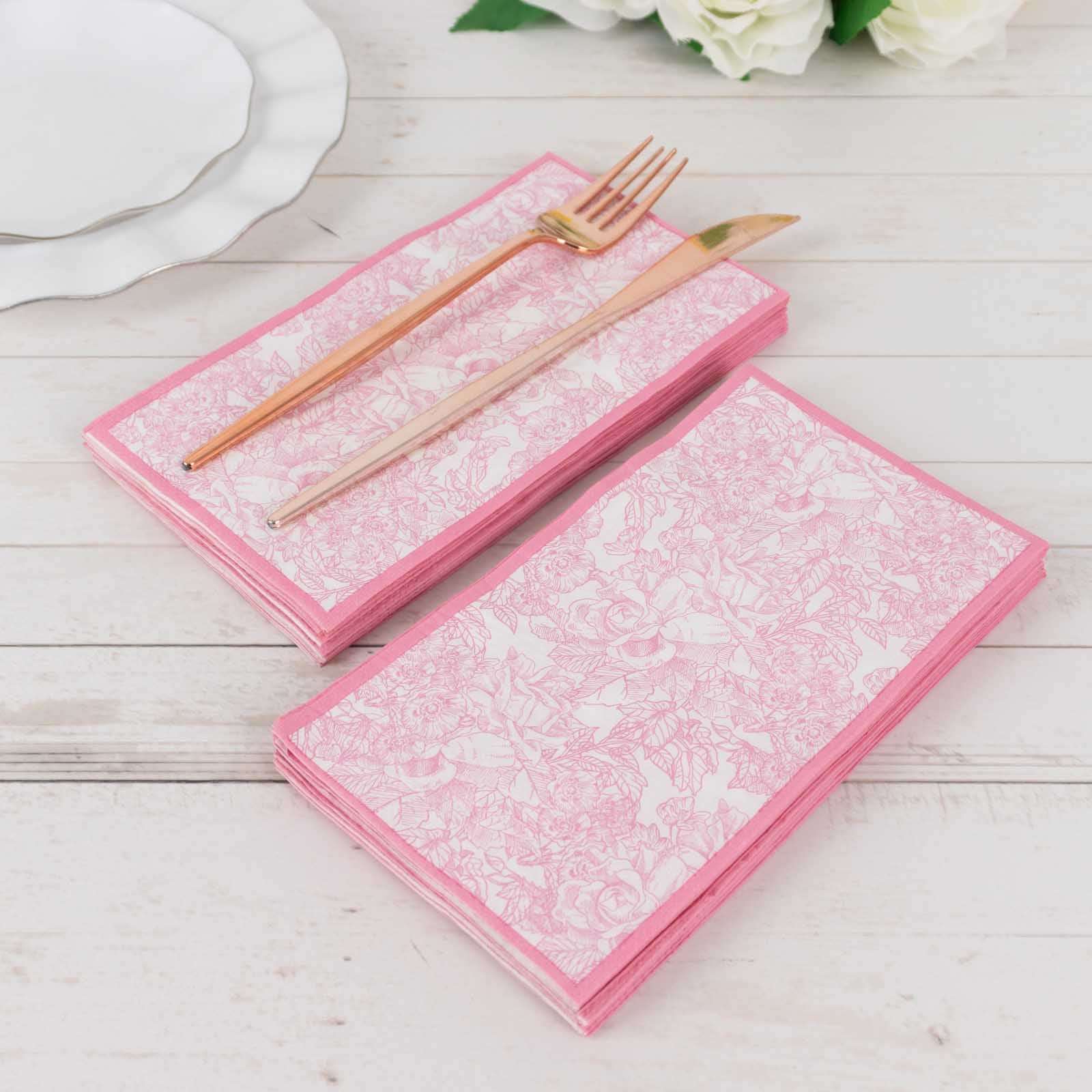 25 - Pack Paper Dinner Napkins Pink with French Toile Pattern 2 Ply - Stylish Disposable Napkins for Events - Bell Racket Store