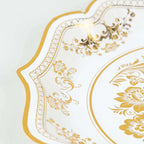 25 - Pack Paper Dinner Plates in White Gold Damask Floral Print & Scallop Rim - Stylish Disposable 300GSM Floral Party Plates 10" - Bell Racket Store