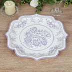 25 - Pack Paper Dinner Plates in White Lavender Lilac Damask Floral Print & Scallop Rim - Stylish Disposable 300GSM Floral Party Plates 10" - Bell Racket Store