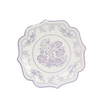 25 - Pack Paper Dinner Plates in White Lavender Lilac Damask Floral Print & Scallop Rim - Stylish Disposable 300GSM Floral Party Plates 10" - Bell Racket Store