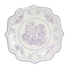 25 - Pack Paper Dinner Plates in White Lavender Lilac Damask Floral Print & Scallop Rim - Stylish Disposable 300GSM Floral Party Plates 10" - Bell Racket Store