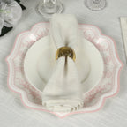 25 - Pack Paper Dinner Plates in White Pink Damask Floral Pattern & Scallop Rim - Stylish Disposable 300GSM Floral Party Plates 10" - Bell Racket Store