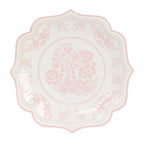 25 - Pack Paper Dinner Plates in White Pink Damask Floral Pattern & Scallop Rim - Stylish Disposable 300GSM Floral Party Plates 10" - Bell Racket Store