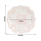 25 - Pack Paper Dinner Plates in White Pink Damask Floral Pattern & Scallop Rim - Stylish Disposable 300GSM Floral Party Plates 10" - Bell Racket Store
