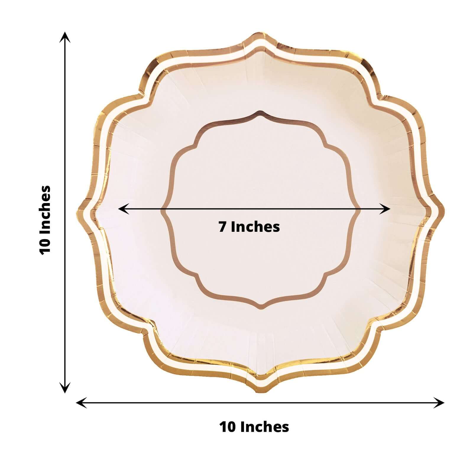 25 - Pack Paper Dinner Plates in White with Gold Scallop Rim - Disposable 300GSM Party Plates for Classy Banquets & Celebrations 10" - Bell Racket Store