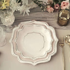 25 - Pack Paper Dinner Plates in White with Silver Scallop Rim - Disposable 300GSM Party Plates 10" - Bell Racket Store