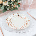25 - Pack Paper Round Dinner Plates 9" White with Metallic Rose Gold Polka Dots - Disposable 300GSM Party Plates for Banquets & Celebrations - Bell Racket Store