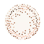 25 - Pack Paper Round Dinner Plates 9" White with Metallic Rose Gold Polka Dots - Disposable 300GSM Party Plates for Banquets & Celebrations - Bell Racket Store