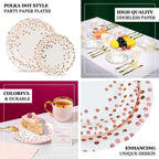 25 - Pack Paper Round Dinner Plates 9" White with Metallic Rose Gold Polka Dots - Disposable 300GSM Party Plates for Banquets & Celebrations - Bell Racket Store