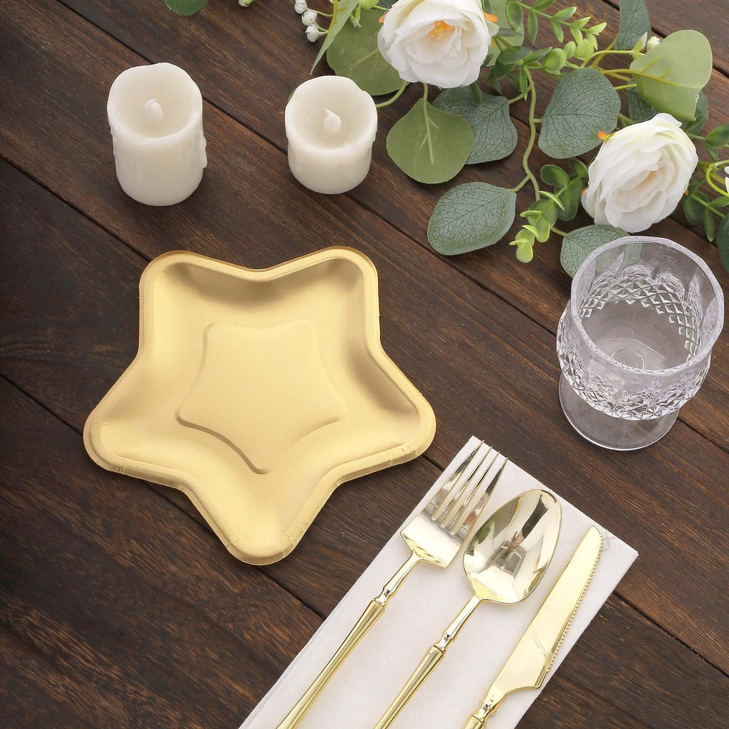 25 - Pack Paper Star Shaped Dessert Plates in Matte Gold - Eco - friendly Disposable 300GSM Salad Appetizer Plates for Festive Occasions 7" - Bell Racket Store