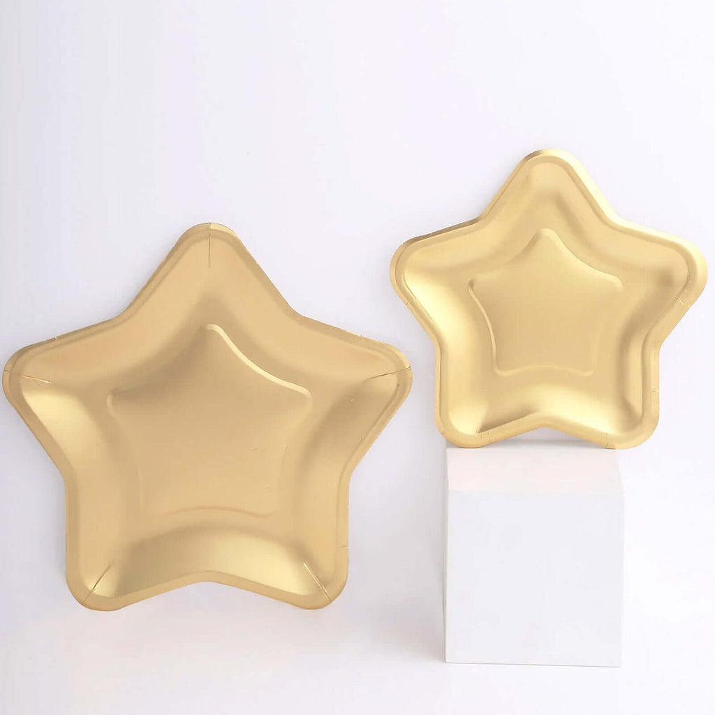 25 - Pack Paper Star Shaped Dessert Plates in Matte Gold - Eco - friendly Disposable 300GSM Salad Appetizer Plates for Festive Occasions 7" - Bell Racket Store