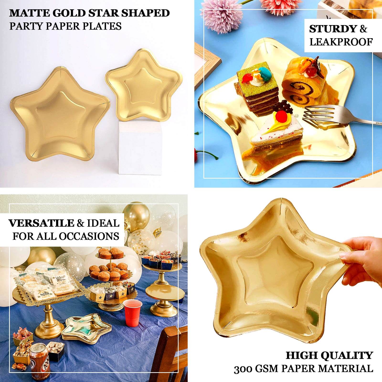 25 - Pack Paper Star Shaped Dessert Plates in Matte Gold - Eco - friendly Disposable 300GSM Salad Appetizer Plates for Festive Occasions 7" - Bell Racket Store