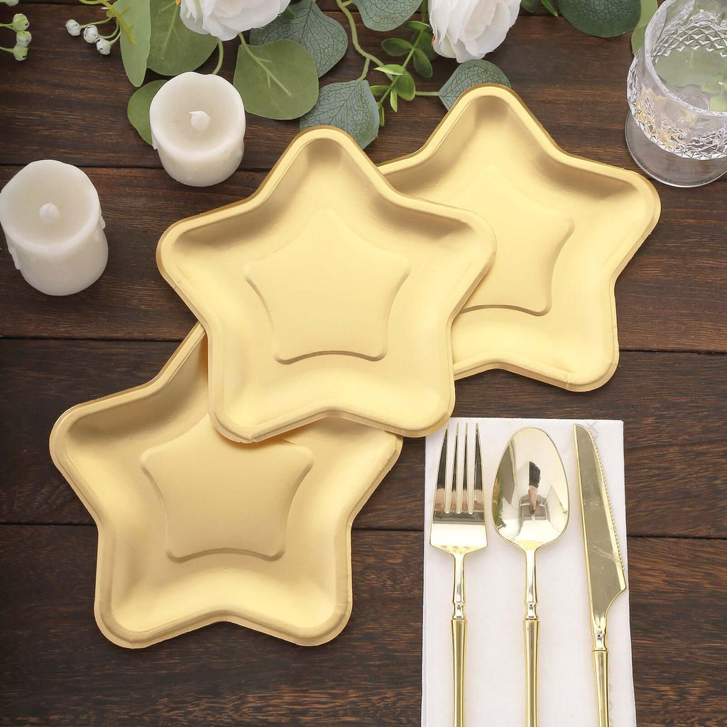 25 - Pack Paper Star Shaped Dessert Plates in Matte Gold - Eco - friendly Disposable 300GSM Salad Appetizer Plates for Festive Occasions 7" - Bell Racket Store