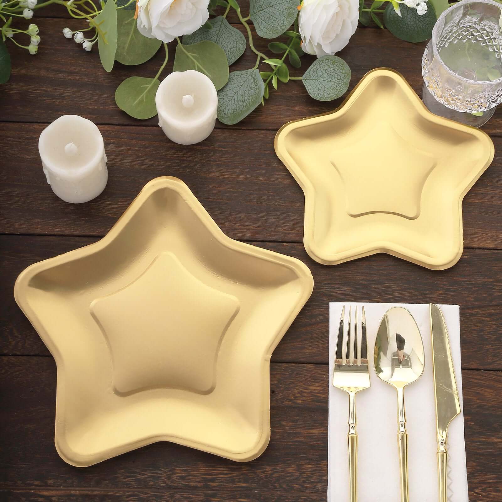 25 - Pack Paper Star Shaped Dinner Plates Matte Gold - Eco - friendly Disposable 300GSM Party Plates for Starry - Themed Events 9" - Bell Racket Store