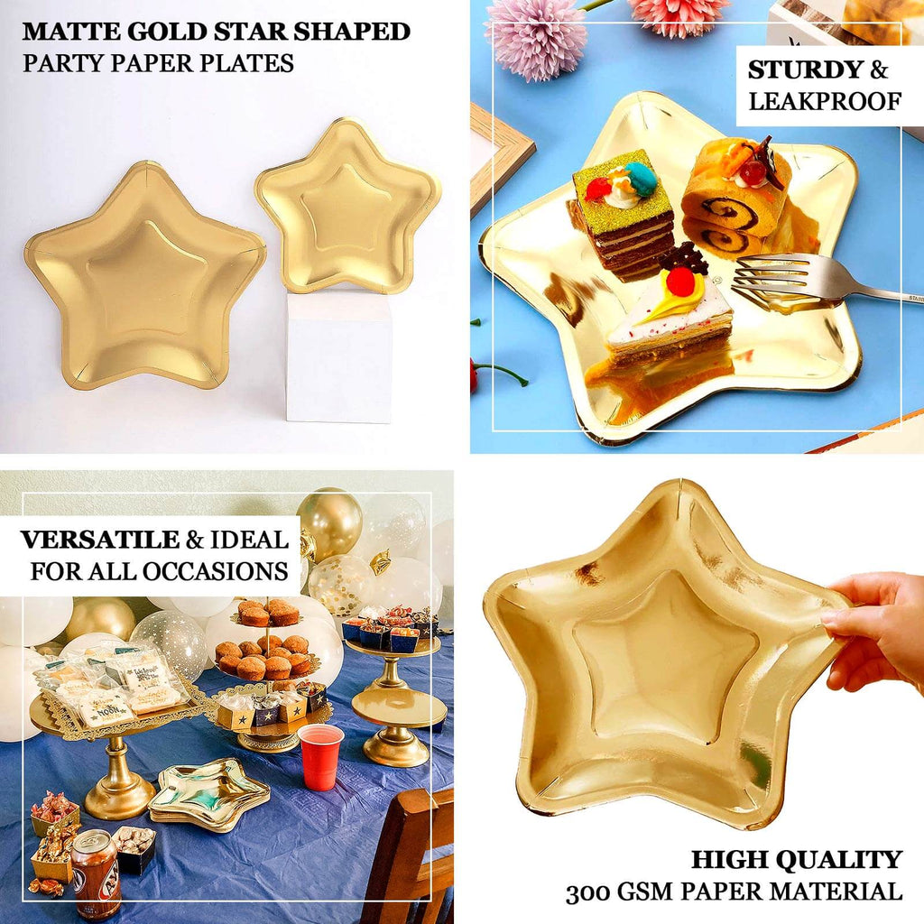 25 - Pack Paper Star Shaped Dinner Plates Matte Gold - Eco - friendly Disposable 300GSM Party Plates for Starry - Themed Events 9" - Bell Racket Store