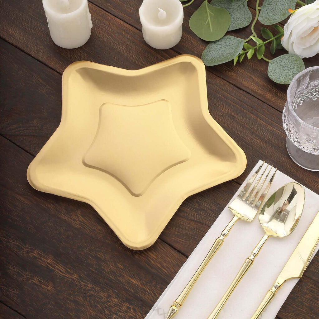 25 - Pack Paper Star Shaped Dinner Plates Matte Gold - Eco - friendly Disposable 300GSM Party Plates for Starry - Themed Events 9" - Bell Racket Store