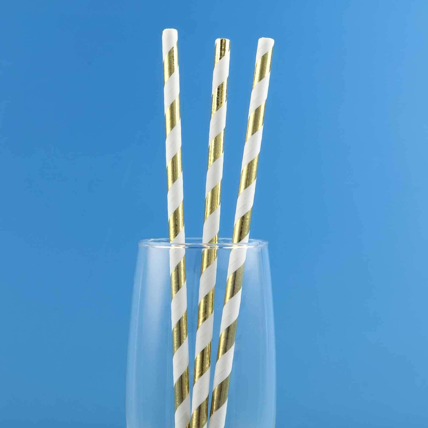 25 - Pack Paper Straws White/Gold Striped - Stylish Disposable Straws for Drinks 8" - NestOCart