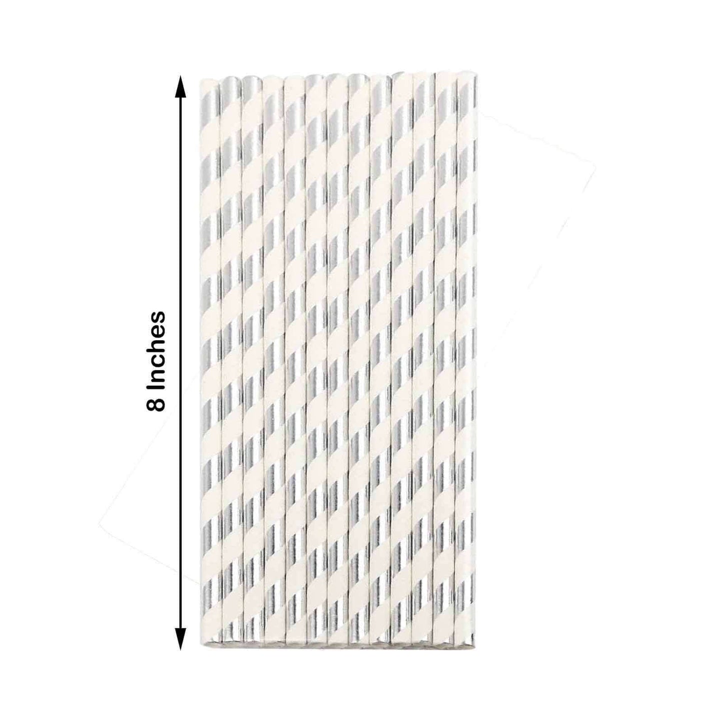 25 - Pack Paper Straws White/Silver Striped - Stylish Disposable Straws for Drinks 8" - NestOCart