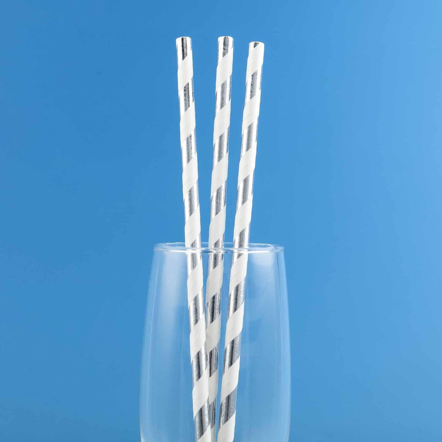 25 - Pack Paper Straws White/Silver Striped - Stylish Disposable Straws for Drinks 8" - NestOCart