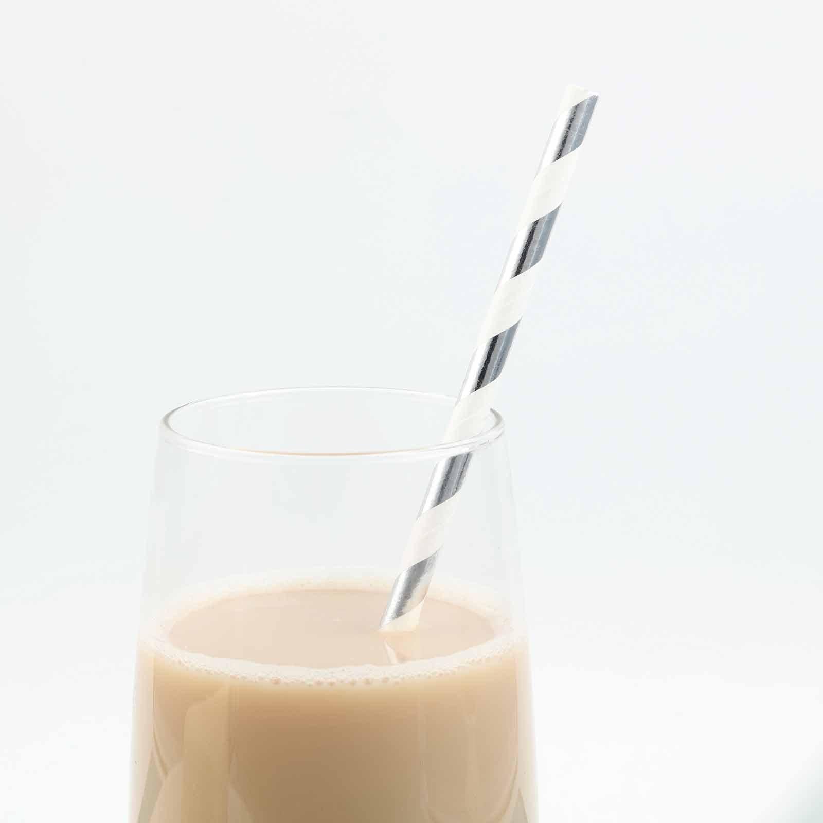 25 - Pack Paper Straws White/Silver Striped - Stylish Disposable Straws for Drinks 8" - NestOCart