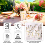 25 - Pack Paper Wedding Table Numbers 1 - 25 White Peony Flower Design - Free Standing Double Sided Table Signs with Glam Gold Foil Numbers 7" - Bell Racket Store