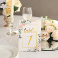 25 - Pack Paper Wedding Table Numbers 1 - 25 White Peony Flower Design - Free Standing Double Sided Table Signs with Glam Gold Foil Numbers 7" - Bell Racket Store