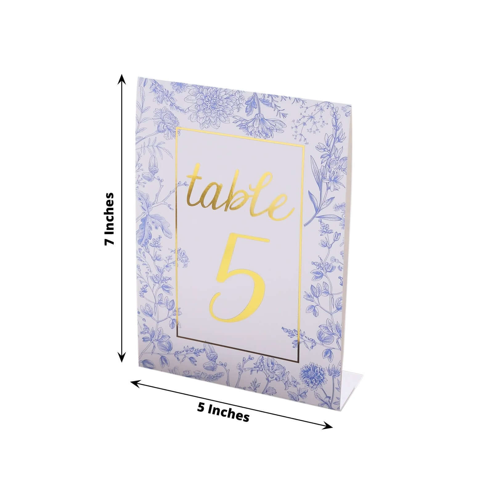 25 - Pack Paper Wedding Table Numbers 1 - 25 White/Blue French Toile Design - Free Standing Double Sided Table Signs with Glam Gold Foil Numbers 7" - Bell Racket Store