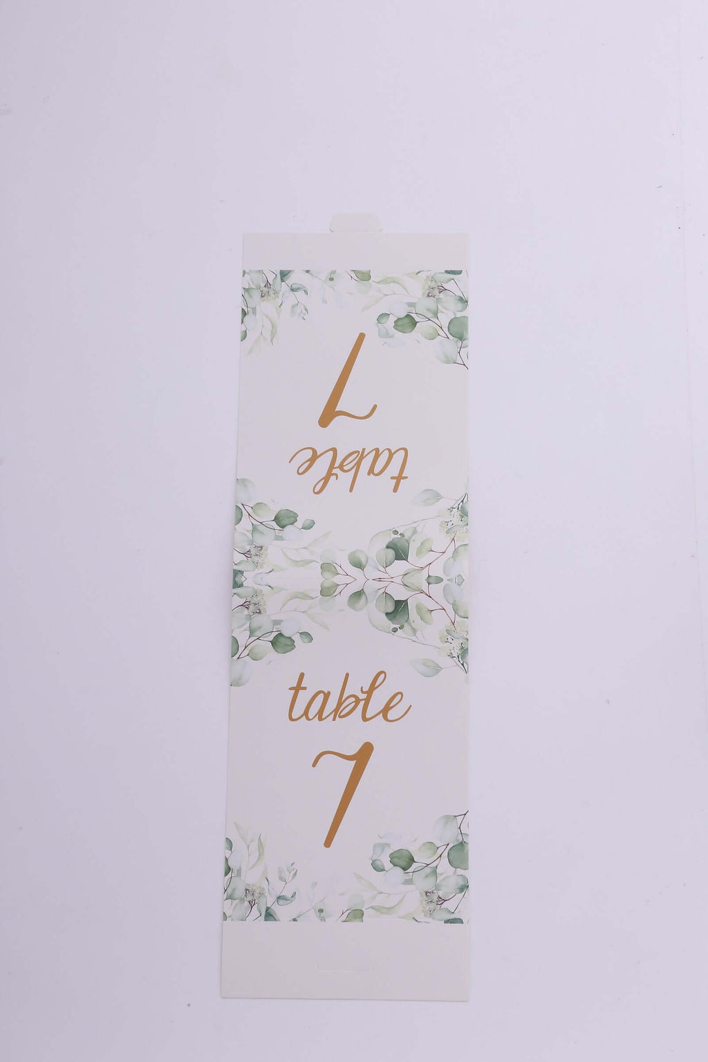 25 - Pack Paper Wedding Table Numbers 1 - 25 White/Green Eucalyptus Leaves Design - Free Standing Double Sided Table Signs with Glam Gold Foil Numbers 7" - Bell Racket Store