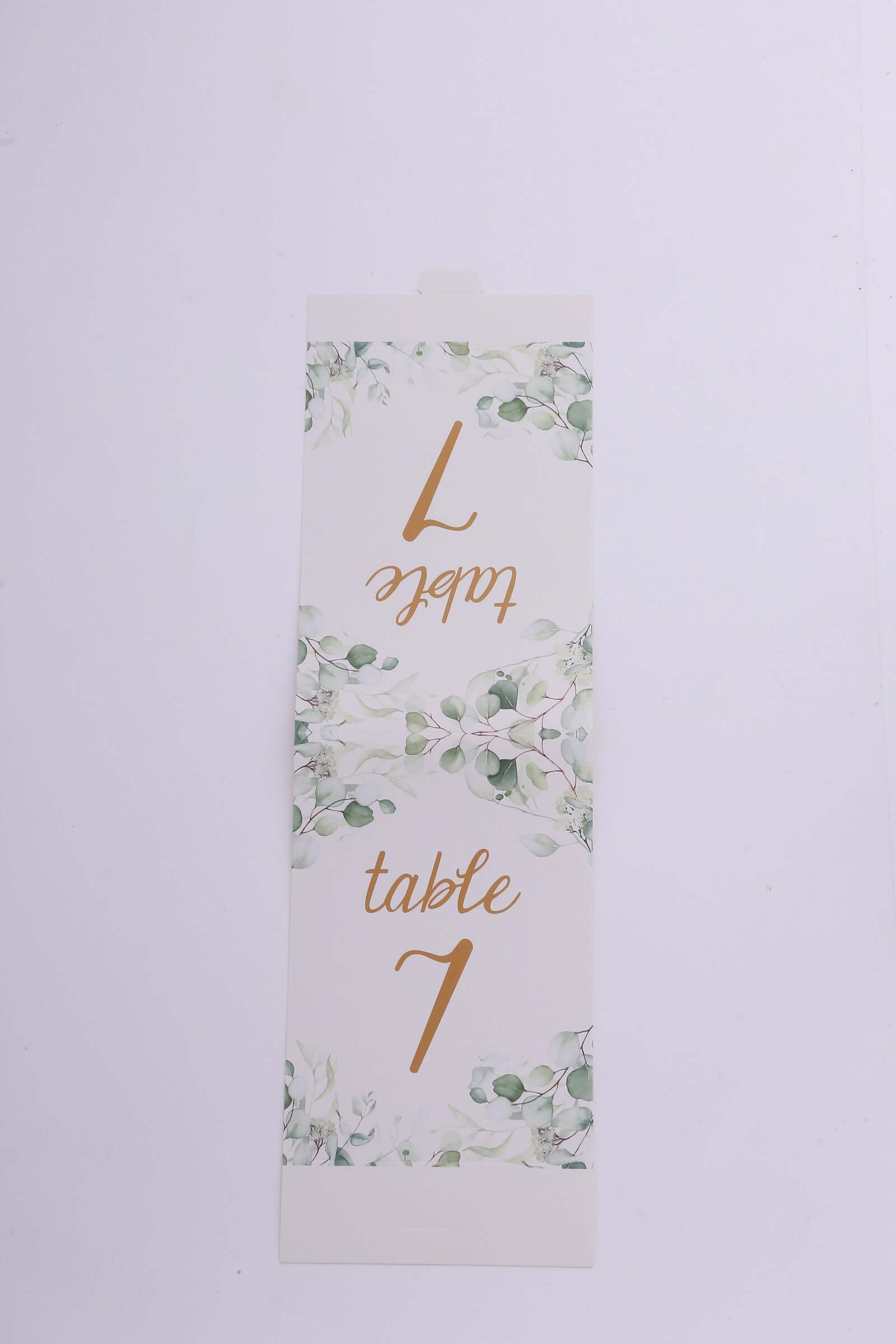 25 - Pack Paper Wedding Table Numbers 1 - 25 White/Green Eucalyptus Leaves Design - Free Standing Double Sided Table Signs with Glam Gold Foil Numbers 7" - Bell Racket Store