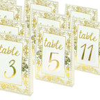 25 - Pack Paper Wedding Table Numbers 1 - 25 White/Metallic Gold French Toile Design with Glam Gold Foil Numbers 7" - Bell Racket Store