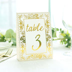 25 - Pack Paper Wedding Table Numbers 1 - 25 White/Metallic Gold French Toile Design with Glam Gold Foil Numbers 7" - Bell Racket Store