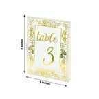25 - Pack Paper Wedding Table Numbers 1 - 25 White/Metallic Gold French Toile Design with Glam Gold Foil Numbers 7" - Bell Racket Store